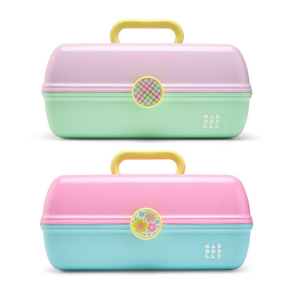 Caboodles On-The-Go Girl Makeup Box, Seafoam on Lavender, Hard Plastic Makeup Organizer Box, Built-In Mirror, Secure Latch for Safe Travel, Spacious Storage for Large Items