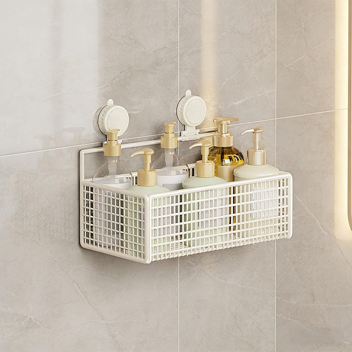 Multipurpose Wall Mounted Storage Basket for Toiletries Using Suction Technology Easy Setup Removable Bathroom Storage