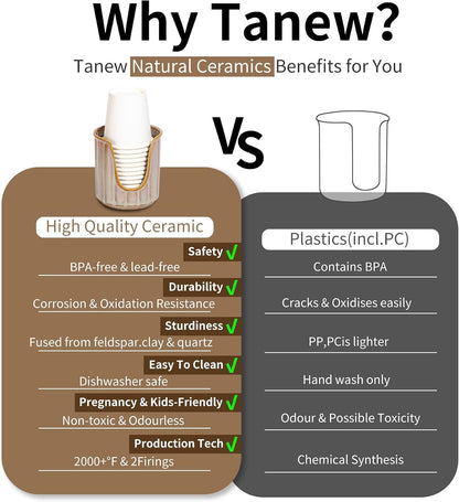 TANEW Ceramic Bathroom Cup Dispenser with Stylish Vertical Stripes - Dixies Cup Dispenser Mouthwash Cup Holder Holds 3oz Paper Cups for Rinsing Cups on Bathroom Vanity Countertops Reactive Glaze Brown