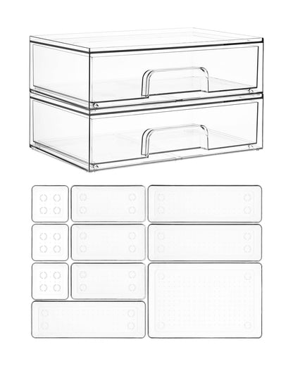 Vtopmart 6 Pack Small Clear Stackable Storage Drawers for Desk, Countertop