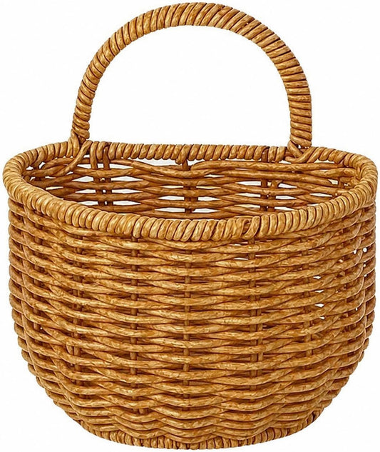 2 Pack Rattan Hanging Storage Baskets Wall Organizer for Kitchen Bathroom