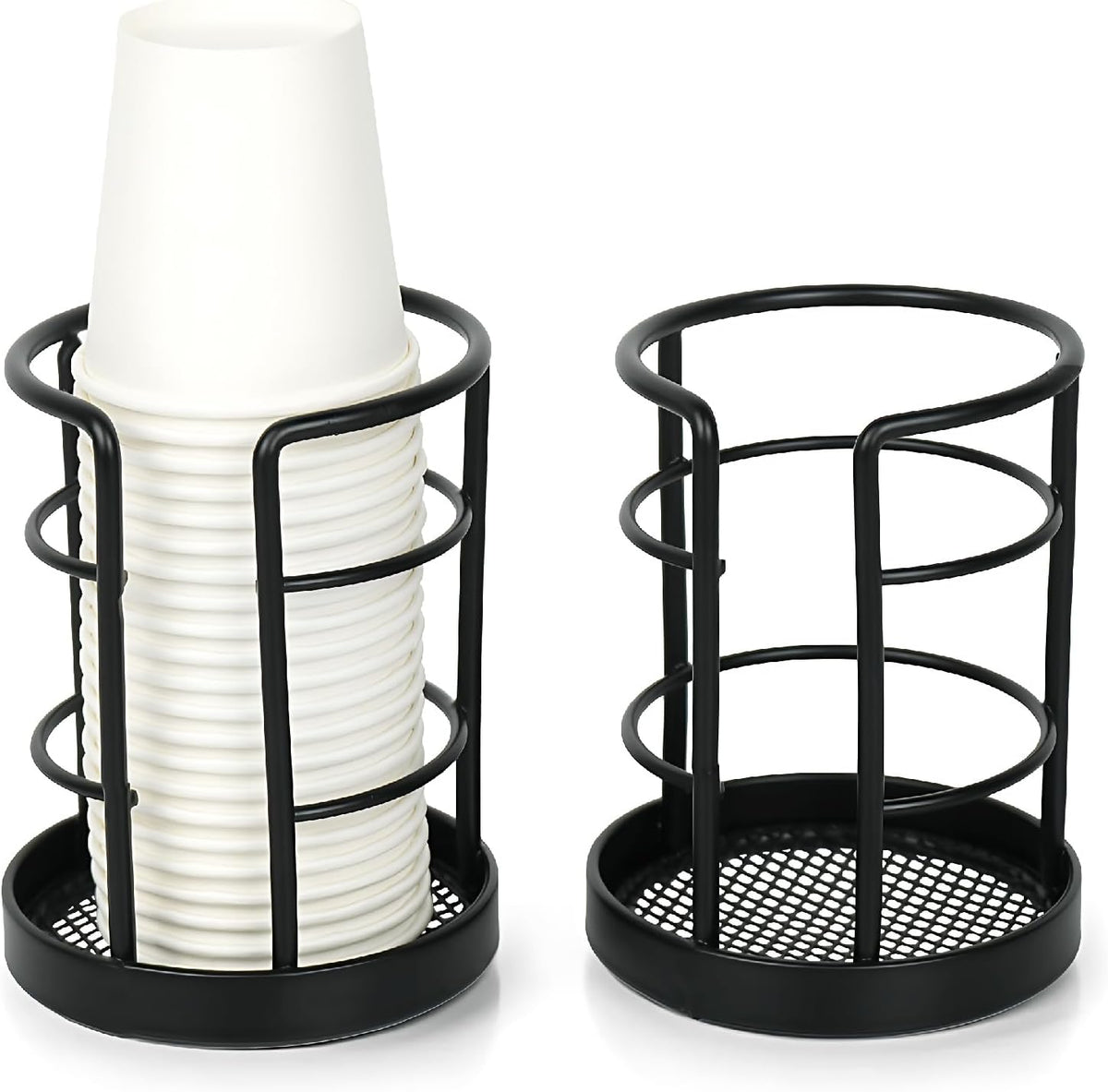 HillSpring Metal Bathroom Cup Dispenser, Sturdy Storage Holder for 3/4 oz Small Disposable Paper Cups, Black Paper Cup Dispenser for Mouthwash 2 Pack