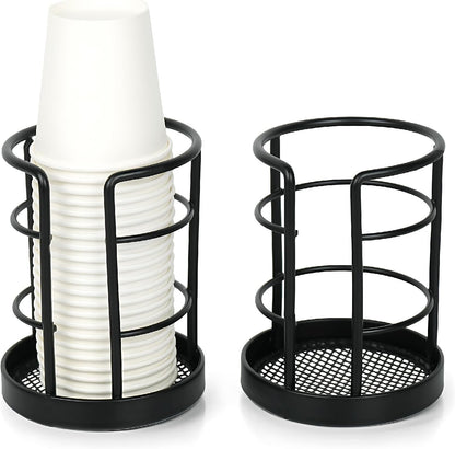 HillSpring Metal Bathroom Cup Dispenser, Sturdy Storage Holder for 3/4 oz Small Disposable Paper Cups, Black Paper Cup Dispenser for Mouthwash 2 Pack