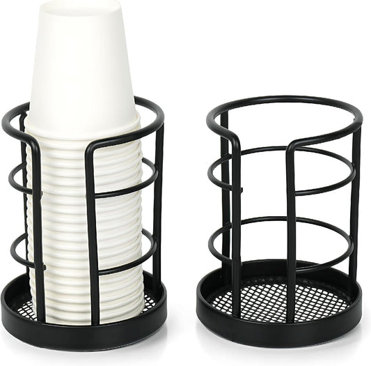 HillSpring Metal Bathroom Cup Dispenser, Sturdy Storage Holder for 3/4 oz Small Disposable Paper Cups, Black Paper Cup Dispenser for Mouthwash 2 Pack