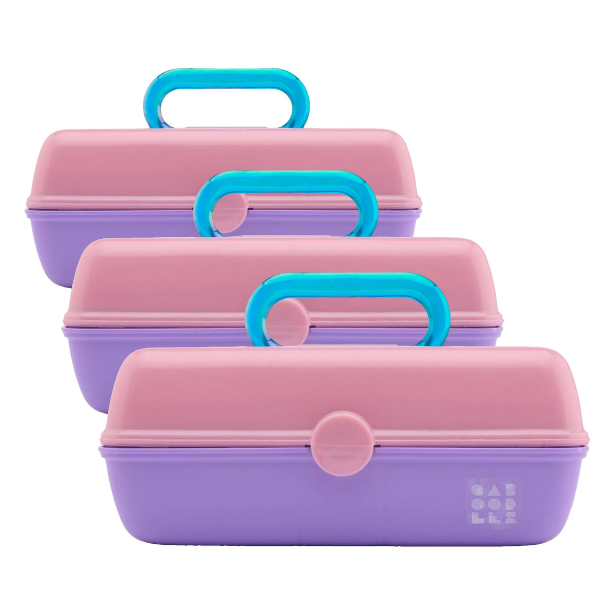 Caboodles Pretty in Petite Makeup Box, Two-Tone Seafoam on Lavender, Hard Plastic Organizer Box, 2 Swivel Trays, Fashion Mirror, Secure Latch for Safe Travel