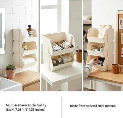 Wall Mounted Storage Organizer Bins, Shower Caddy Kitchen Shelf Floating, Space Saving Shelves Box with Adhesive Pads, Stackable Organizer for Bathroom、Office、Snacks、Refrigerator、Countertops
