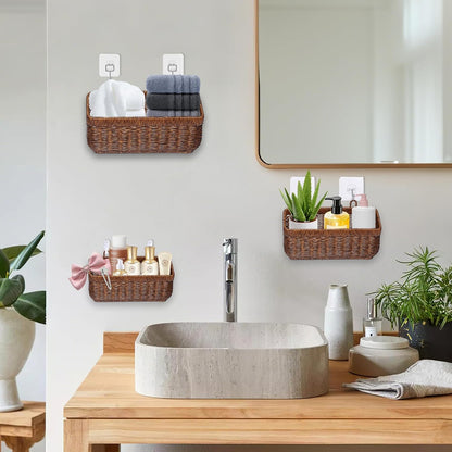 Wicker Wall Baskets Set of 2, Decorative Hanging Organizer for Kitchen, Living Room, Garage, Bathroom, Door Storage and Organizing