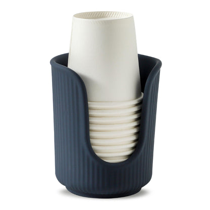 Dobbyby Ceramic Bathroom Cup Dispenser with Stylish Vertical Stripes - Disposable Mouthwash Cup Holder Holds 3-4oz Paper Cups for Rinsing Cups on Bathroom Vanity Countertops (Matte Black)