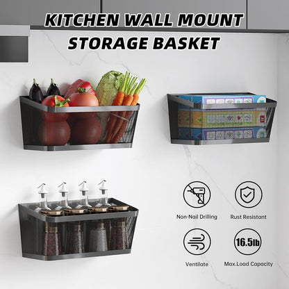 3 Pack Hanging Wall Storage Baskets, Heavy Duty Metal Wire Baskets