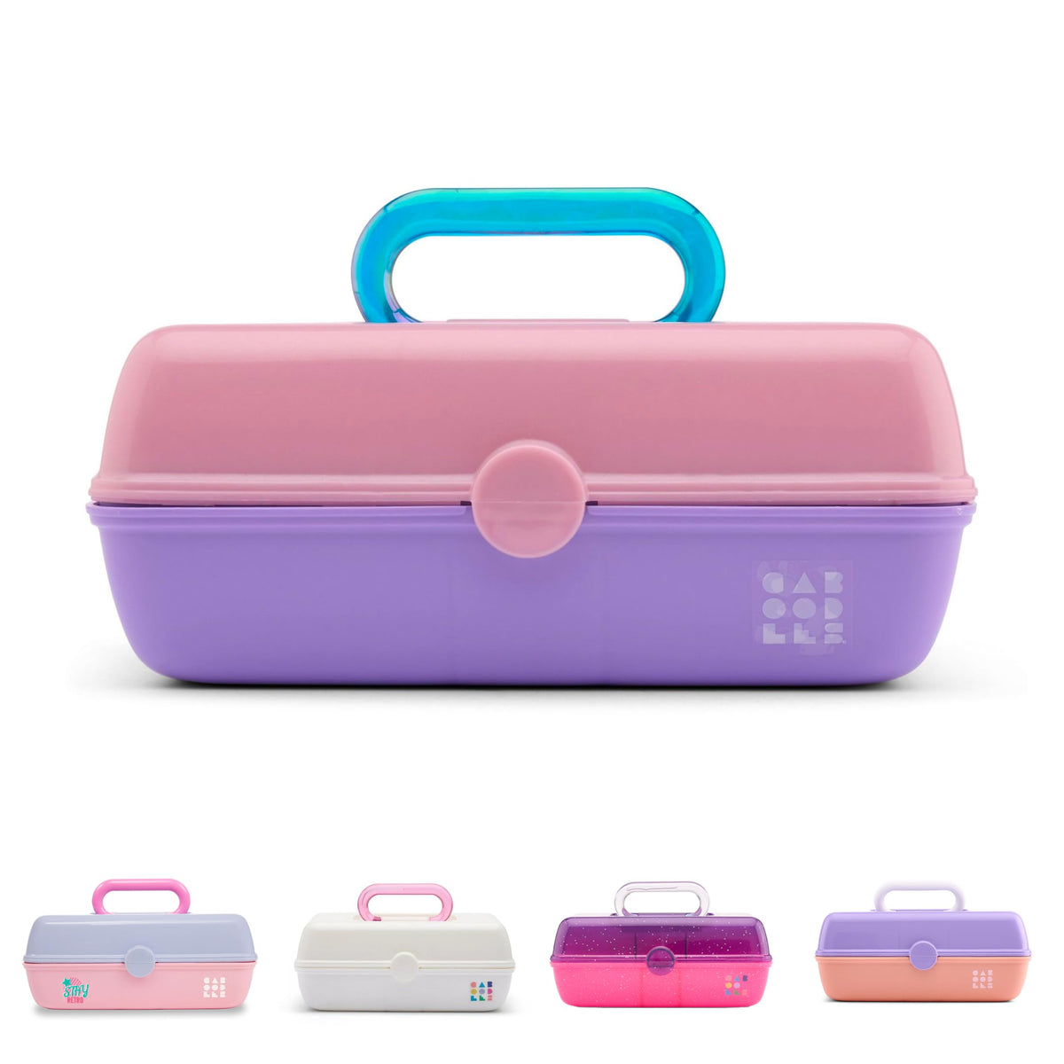 Caboodles Pretty in Petite Makeup Box, Two-Tone Seafoam on Lavender, Hard Plastic Organizer Box, 2 Swivel Trays, Fashion Mirror, Secure Latch for Safe Travel