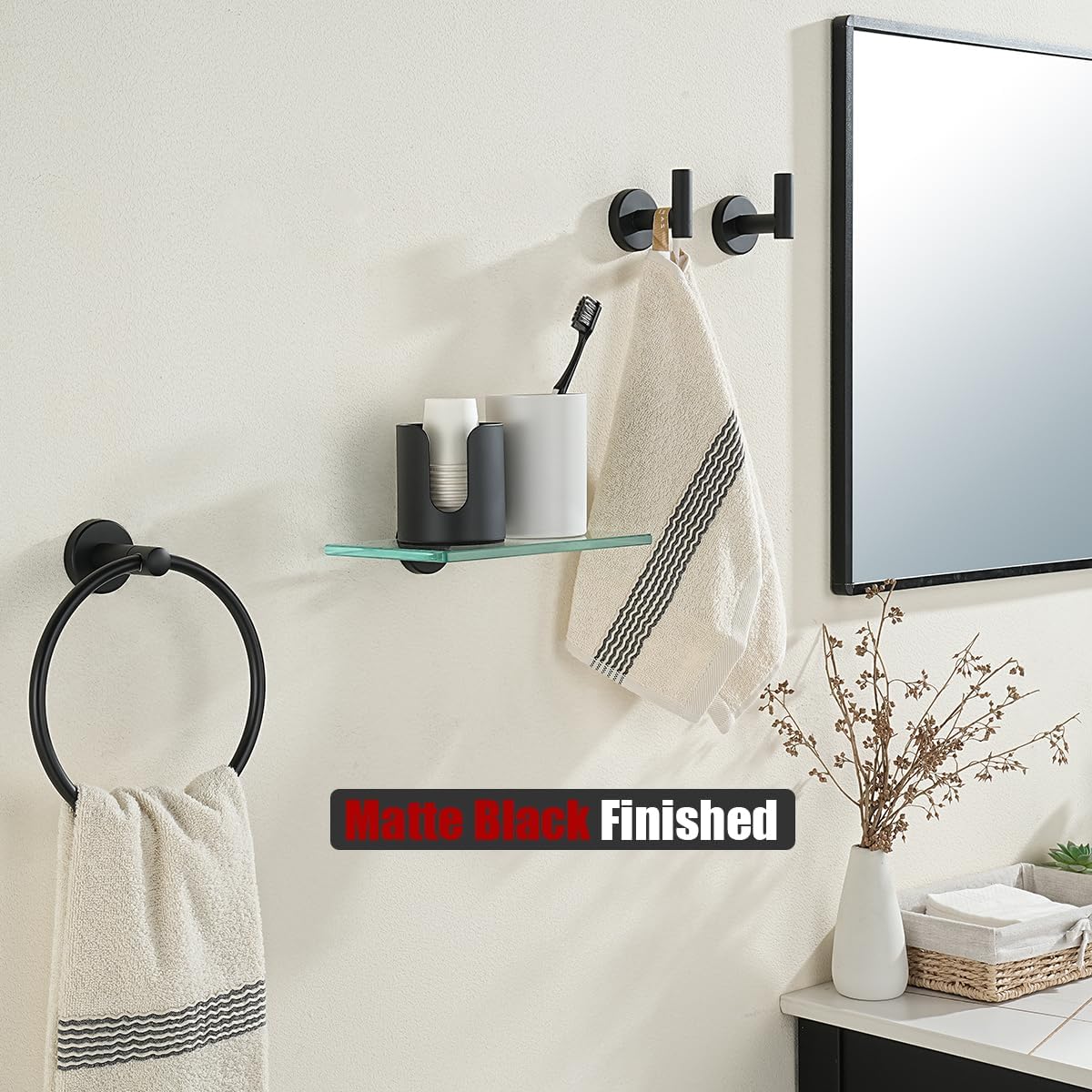 JQK Bathroom Cup Dispenser, Black Small Disposable Paper Mouthwash Cup Holders for Rinsing Cups On Bathroom Vanity Countertops, Makeup Table, Powder Room, Holds 3 oz / 5 oz, BCD120-PB