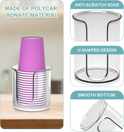 2 Pack Bathroom Cup Dispenser - Countertop 3 oz Bathroom Cup Holder for Dixie and Paper Cups - Mouthwash Cup Holder for 3oz 4oz Bathroom Cups（Clear）