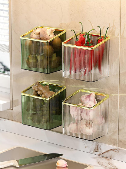TXLFRO Pulreiush Floating Shelves Wall Bin Organizer Adhesive Wall Mounted Plastic Storage Organizer No Drilling Hanging Storage Containers Makeup Organizer Shelf for Office, Kitchen, Home