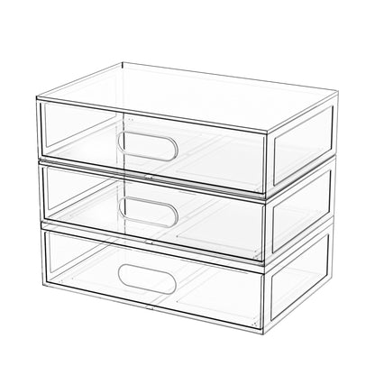 Clear Stackable Makeup Organizer with Drawer, 12''W Acrylic Storage Drawers