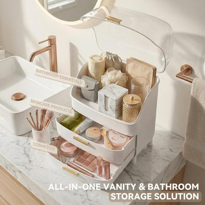 novelinks 3-Tier Skincare Makeup Organizer with Drawers, Dustproof Lid