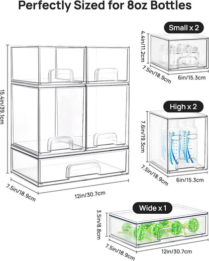 Vtopmart Clear Stackable Storage Drawers Set of 5, Plastic Organizer Bins