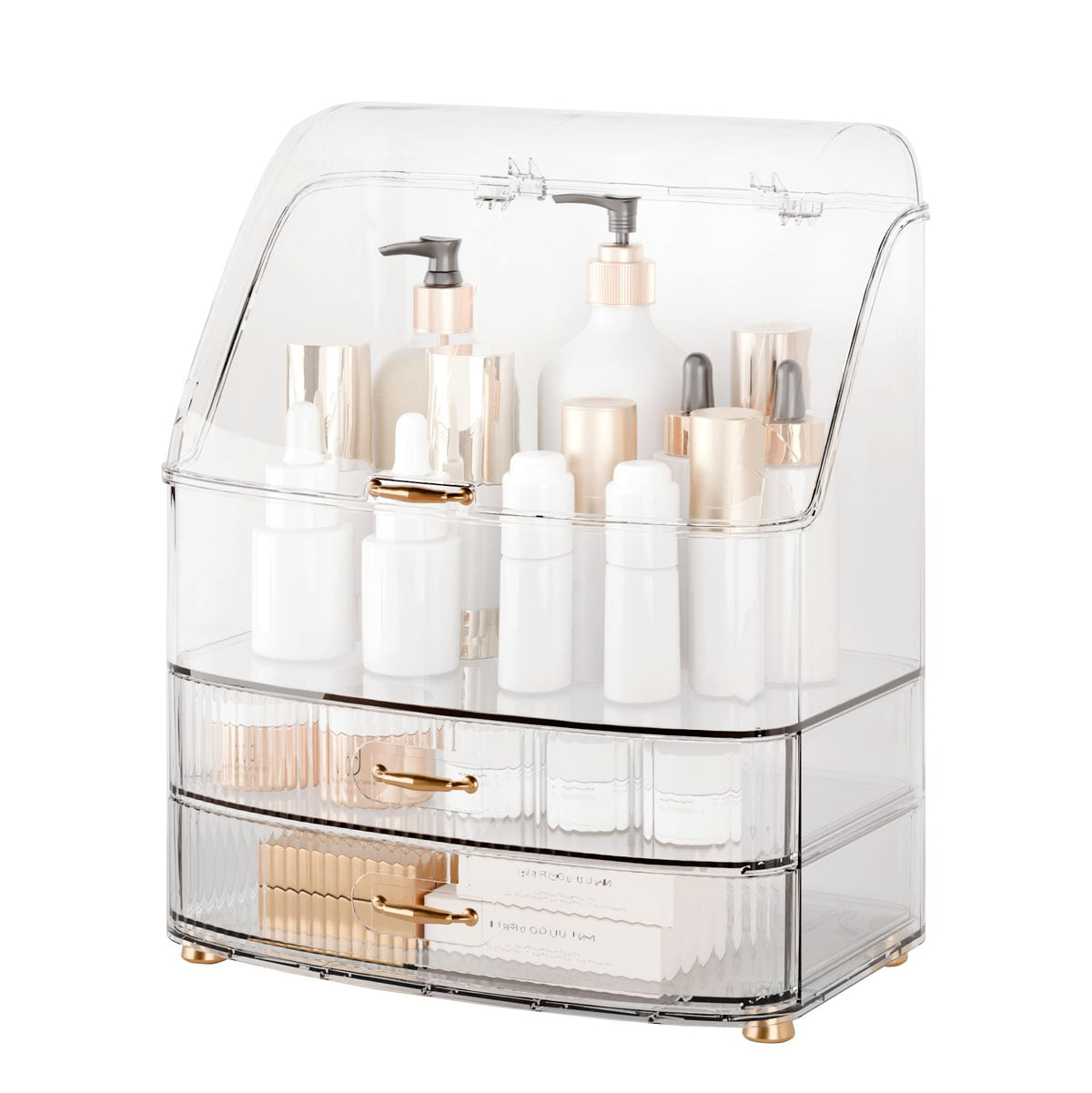Makeup Organizer Countertop Vanity with Transparent Lid Drawers Waterproof Dustproof Cosmetic Skincare Bathroom Storage Gift for Women Teens Girls (Clear Black)