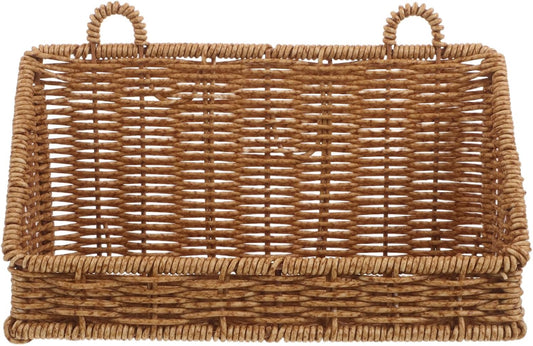 Bathroom Storage Basket Wall Mounted No Drill Plastic Rattan Organizer