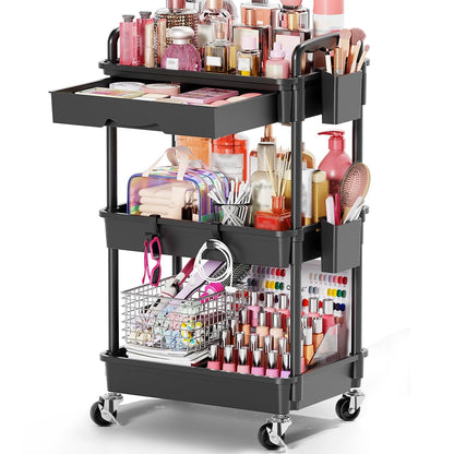 Goovilla Rolling Makeup Organizer Cart with Removable Drawer, 3 Tier Pink