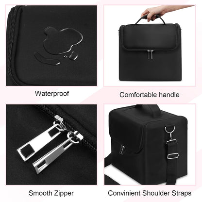 Large Makeup Carrying Train Case for Women, 4 Tier Travel Bag Box, Black