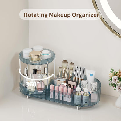 Rotating Makeup Organizer for Vanity, 2 Perfume Trays with 5 Compartments Cosmetic & Skincare Storage, Space-Saving Beauty Organizer, Multi-Purpose Countertop Organizers for Bathroom, Desktop, Pantry