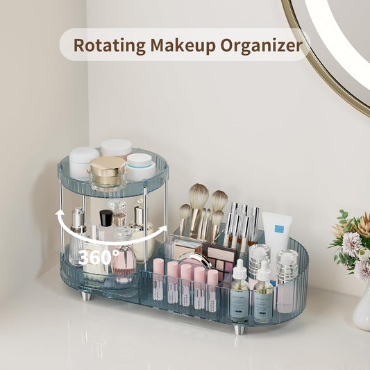 Rotating Makeup Organizer for Vanity, 2 Perfume Trays with 5 Compartments Cosmetic & Skincare Storage, Space-Saving Beauty Organizer, Multi-Purpose Countertop Organizers for Bathroom, Desktop, Pantry