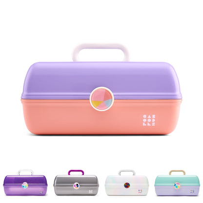 Caboodles On-The-Go Girl Makeup Box, Seafoam on Lavender, Hard Plastic Makeup Organizer Box, Built-In Mirror, Secure Latch for Safe Travel, Spacious Storage for Large Items