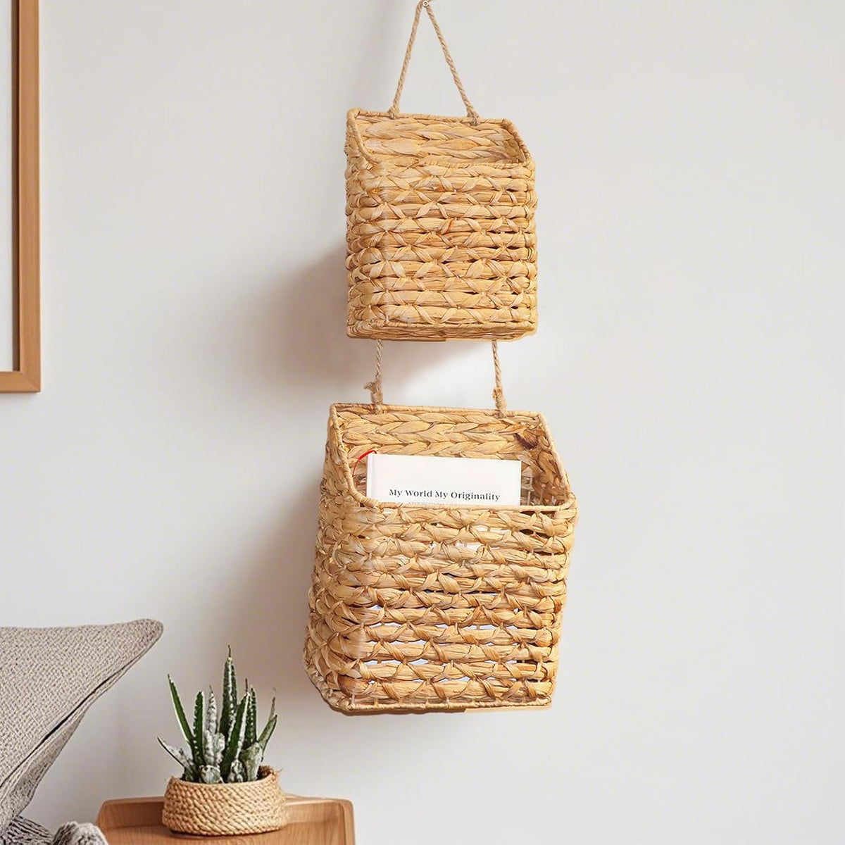 2-Tier Hanging Wall Basket, Water Hyacinth Over Door Storage