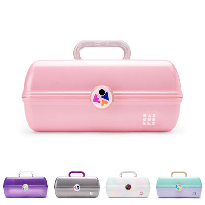 Caboodles On-The-Go Girl Makeup Box, Hot Pink Sparkle, Hard Plastic Makeup Organizer Box, Built-In Mirror, Secure Latch for Safe Travel, Spacious Storage for Large Items