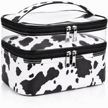 Double-layer Cosmetic Bag Makeup Bag Travel Makeup Bag Makeup Bags for Women Cosmetics Cases Portable Waterproof Foldable (Leopard)