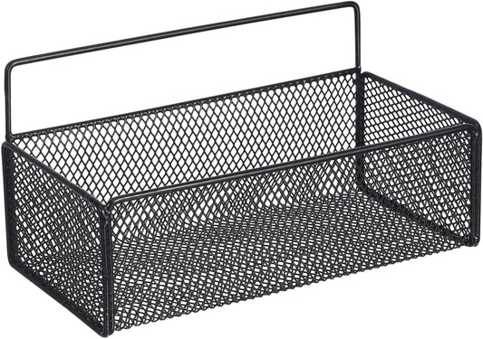 OSALADI Wall Mounted Mesh Basket Bathroom Wall Mount Basket Storage Shelf 10.23X5.90X5.11In Punch-Free Hanging Rack with Adhesive Hooks for Kitchen Bathroom Organization