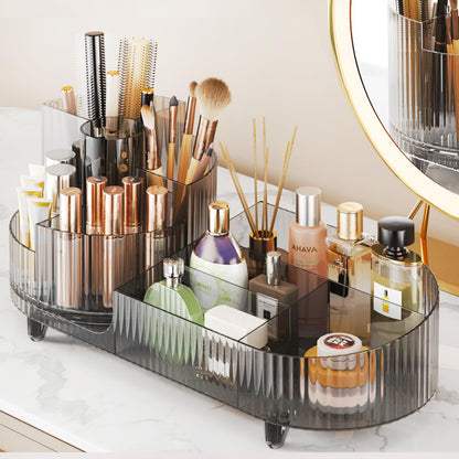 Rotating Makeup Organizer for Vanity with Brush Holder, Cosmetic Makeup Storage Organizer, Large Spinning Makeup Skincare Organizer, Countertop Makeup Perfume Organizer, Lotions Display Case Red