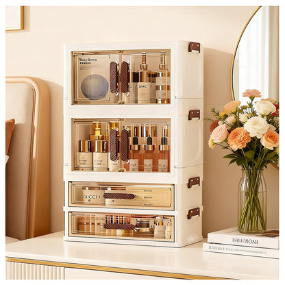 Makeup Organizer with Drawers & Compartments, Modular Stackable Cosmetic Skincare & Jewelry Storage Box, Vanity Organizer with Magnetic Closure for Bathroom, Office, Dorm