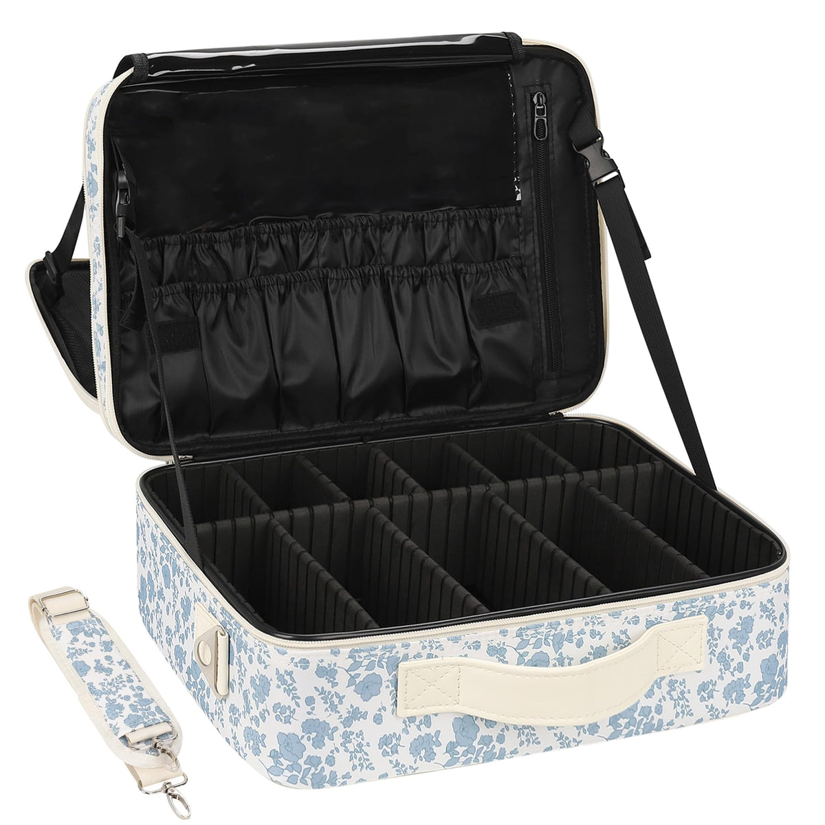 Relavel Travel Makeup Train Case Makeup Cosmetic Case Organizer Portable Artist Storage Bag with Adjustable Dividers for Cosmetics Makeup Brushes Toiletry Jewelry Digital Accessories Black