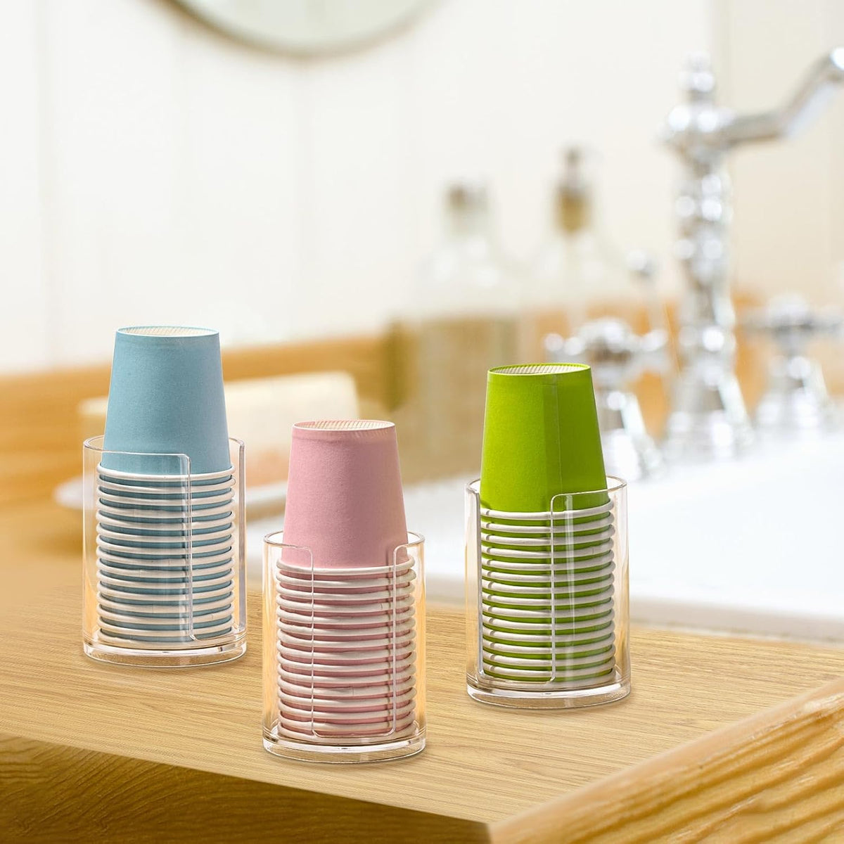 3 Pack Bathroom Cup Dispenser 3 oz Countertop Storage Mouthwash Cups Holder, Plastic Small Disposable Paper Cup Holders for Bathroom Sink Counter