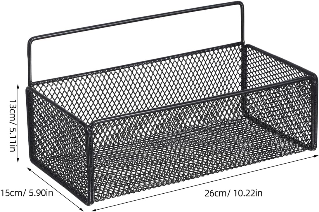 OSALADI Wall Mounted Mesh Basket Bathroom Wall Mount Basket Storage Shelf 10.23X5.90X5.11In Punch-Free Hanging Rack with Adhesive Hooks for Kitchen Bathroom Organization
