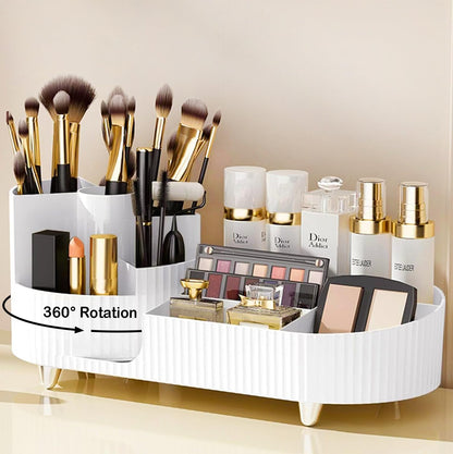 Rotating Makeup Organizer for Vanity with Brush Holder, Cosmetic Makeup Storage Organizer, Large Spinning Makeup Skincare Organizer, Countertop Makeup Perfume Organizer, Lotions Display Case Red