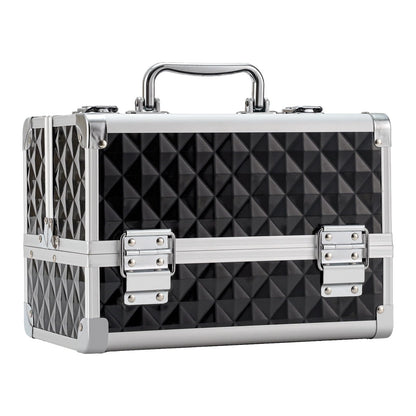 Leeora&Leekoo Makeup Train Case Cosmetic Box Portable Makeup Case Organizer 2 Trays Makeup Storage for Cosmetologist Aesthetic Supplies Nail Tech Traveling Makeup Box (Flashing Star)