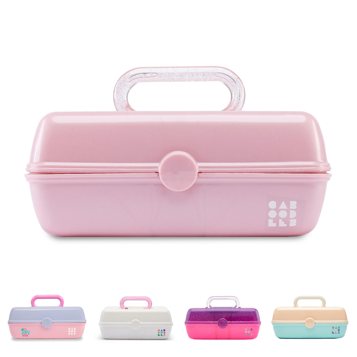 Caboodles Pretty in Petite Makeup Box, Two-Tone Seafoam on Lavender, Hard Plastic Organizer Box, 2 Swivel Trays, Fashion Mirror, Secure Latch for Safe Travel