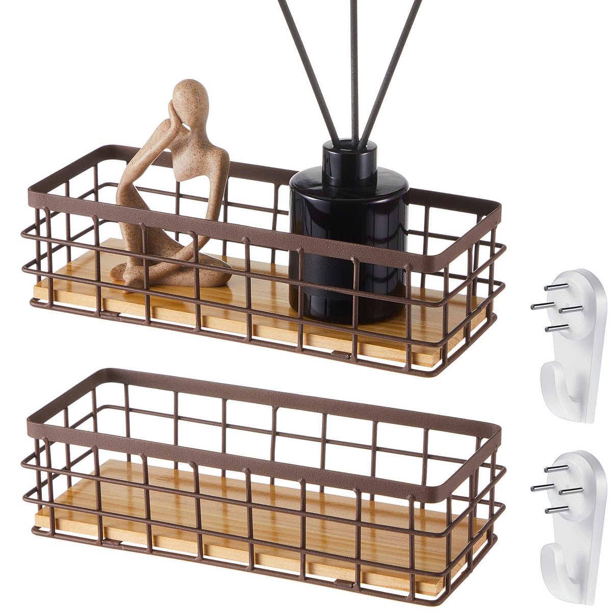 Funrous 2 Pcs Metal Small Wire Basket Wall Hanging Wire Basket Hang Small Bathroom Kitchen Storage Organizer Toilet Paper Mesh Storage Bin Shelf Rack with Base(Black,11.42 x 5.12 x 3.94 Inches)