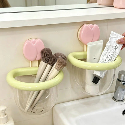 Tulip suction cup storage basket for household wall mounted bathroom toiletries storage basket