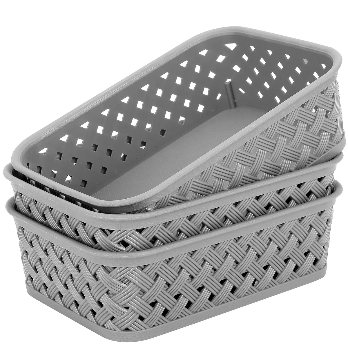 MaxGear Baskets for Organizing, 3 Pack Plastic Storage Baskets with Built-In Handles, Woven Organizer Bins for Pantry, Closet, Bathroom, Kitchen, Cabinet and Office