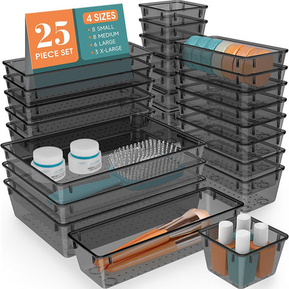 25 PCS Clear Plastic Drawer Organizer, Makeup Organizers and Storage Bins