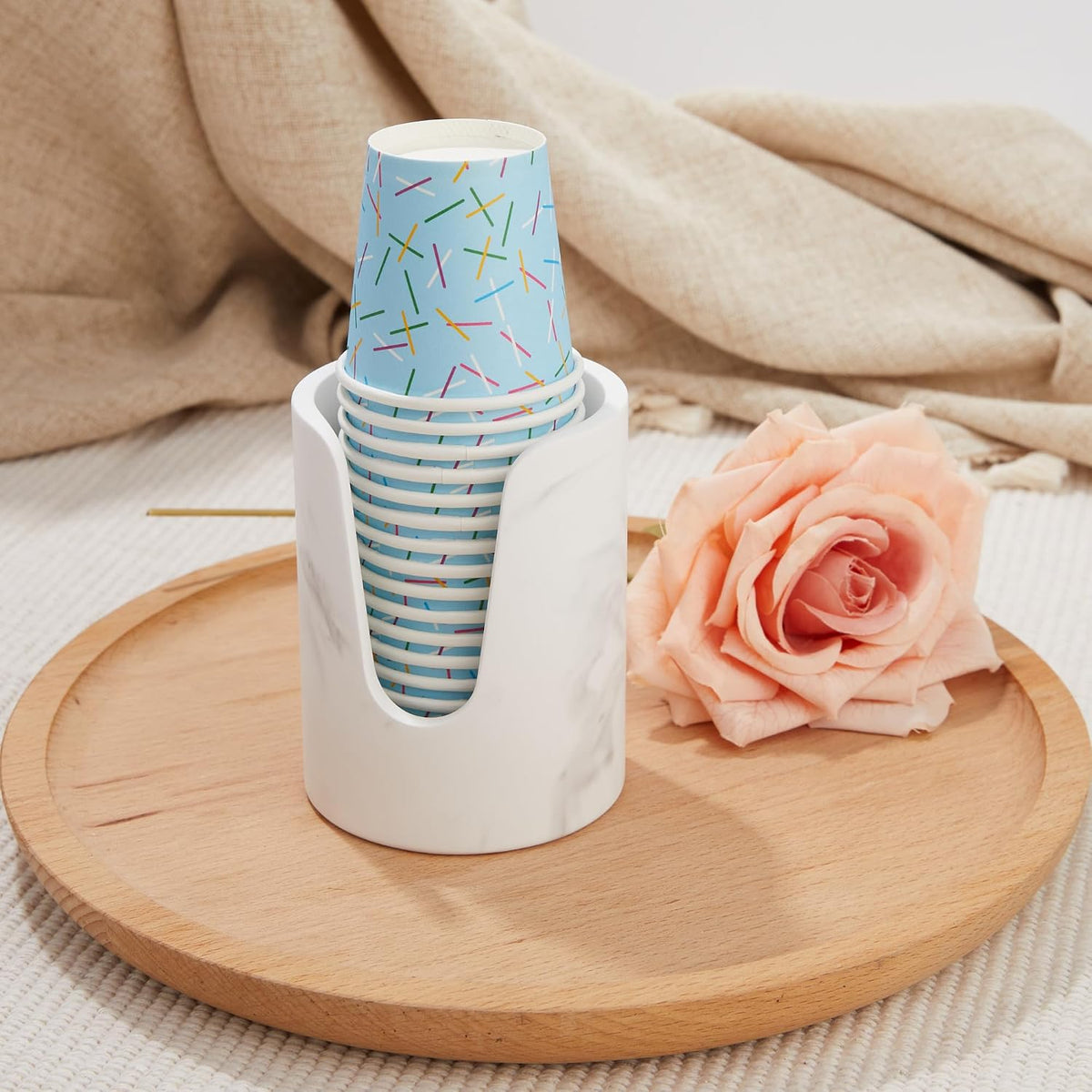 Bathroom Cup Dispenser, Diatomaceous Earth Mouthwash Cup Holder, Paper Cup Holder for Bathroom Counter, Disposable Cup Dispenser, Guest Bathroom Essentials (Cups Not Included)