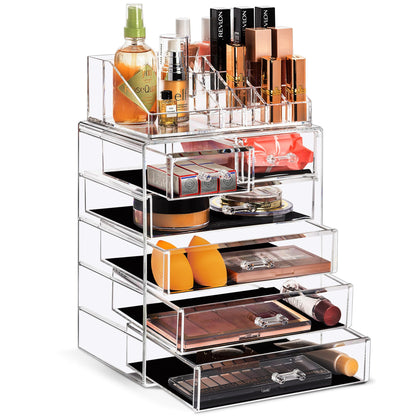 Sorbus Makeup Organizer, 7-Drawer Acrylic 2-Piece Set (Clear)
