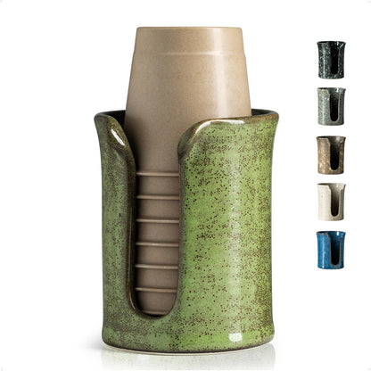 Ceramic Bathroom Cup Holder, 3 OZ Cup Dispenser for Bathroom, Gray