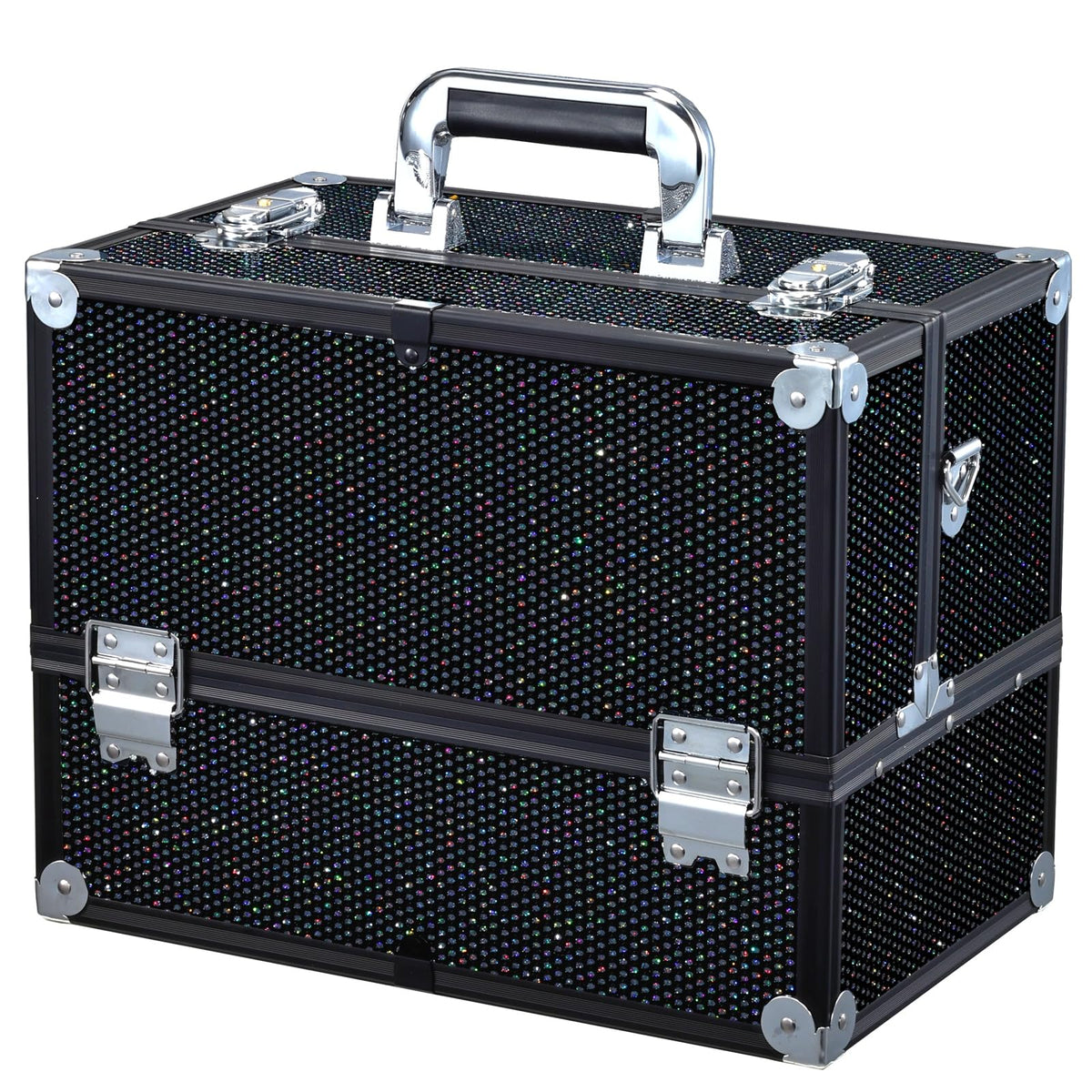 Joligrace Makeup Train Case Professional Adjustable - 6 Trays Cosmetic Cases Makeup Storage Organizer Box with Lock and Compartments 14 Inch Large Black