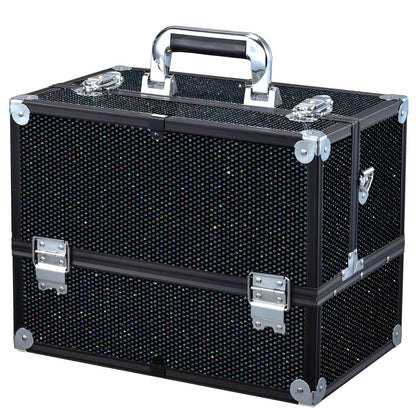 Joligrace Makeup Train Case Professional Adjustable - 6 Trays Cosmetic Cases Makeup Storage Organizer Box with Lock and Compartments 14 Inch Large Black