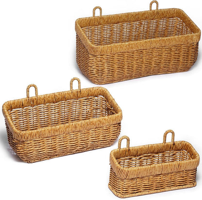Wicker Wall Baskets Set of 2, Decorative Hanging Organizer for Kitchen, Living Room, Garage, Bathroom, Door Storage and Organizing