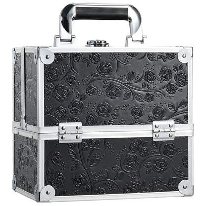 FRENESSA Makeup Train Case Makeup Organizer Box Portable Cosmetic Travel Case with Lock 4 Trays Aluminum Hard Vanity Box Make Up Artist Nail Beauty Storage Organizer Cosmetic Suitcase Bright Silver